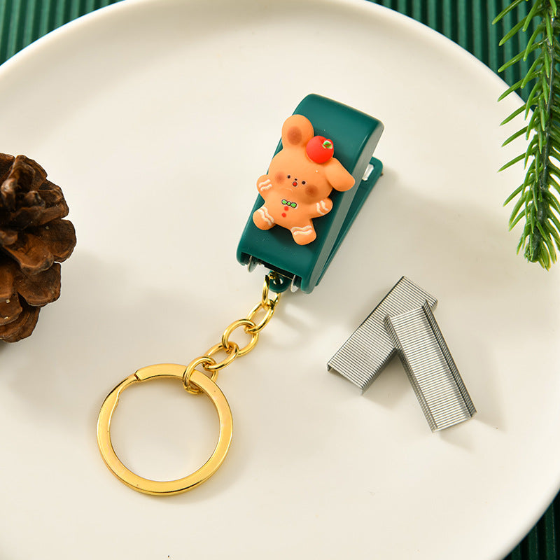 Wholesale Christmas Cute Cartoon Mini Stapler Student Small Stapler with Keychai